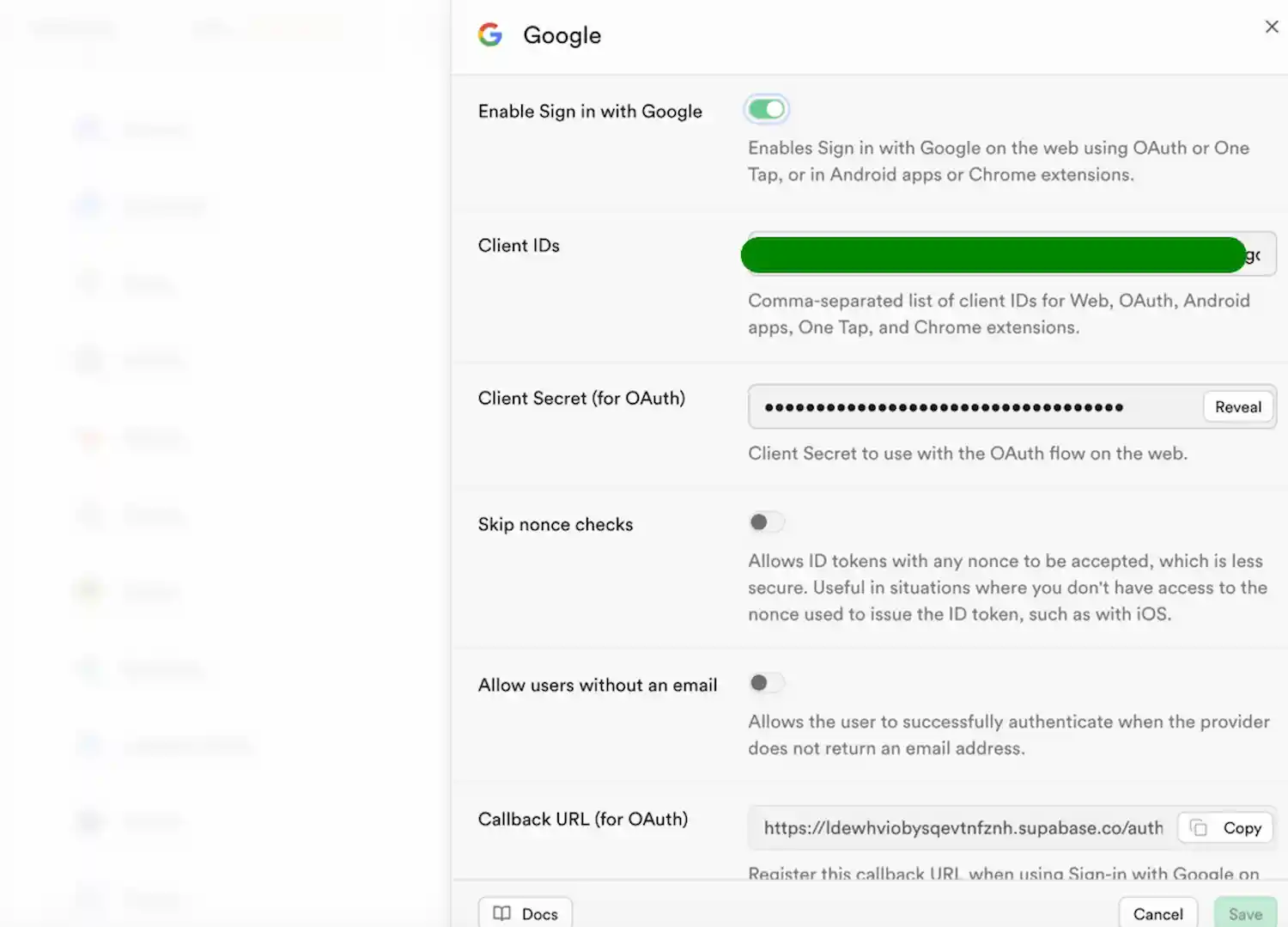 Supabase Provider Dialog