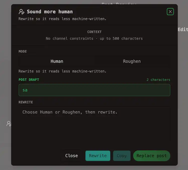 Open AI Rewriter modal from the composer toolbar