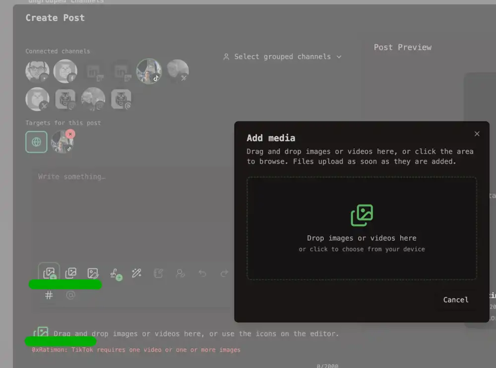 Media toolbar with modal and drag&drop