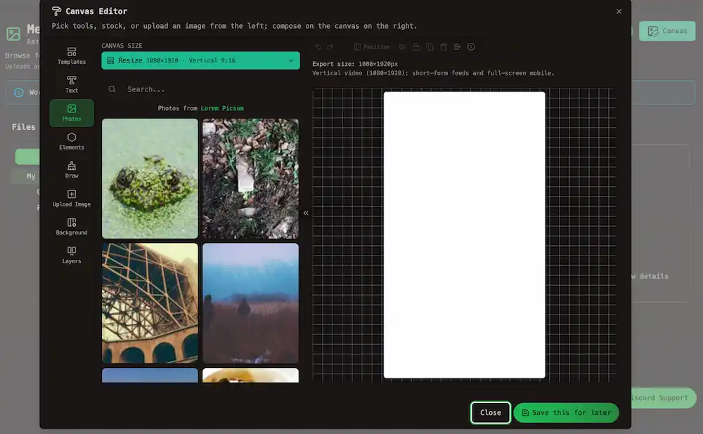 USe Canvas Editor and Save