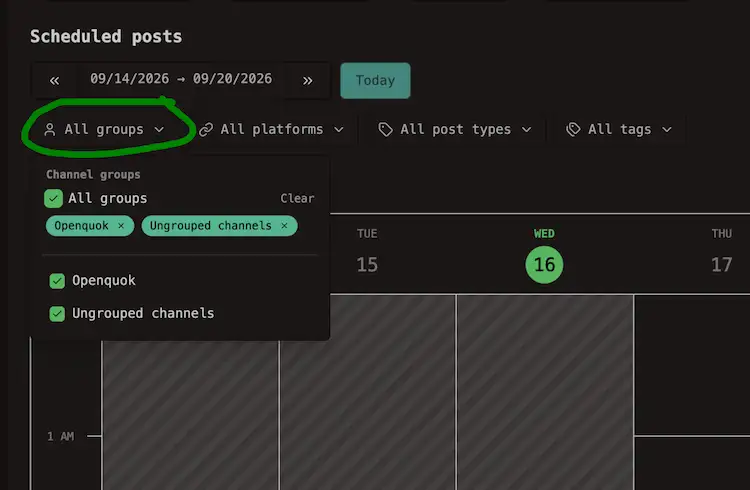 Calendar's Filter by (un)grouped channel