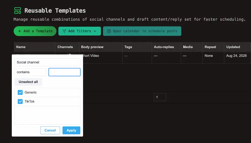 Use Smart Filter to find desired templates