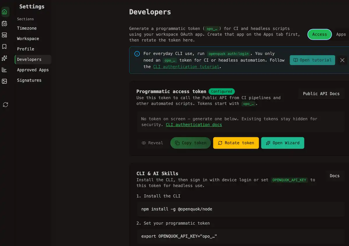Developer Access settings