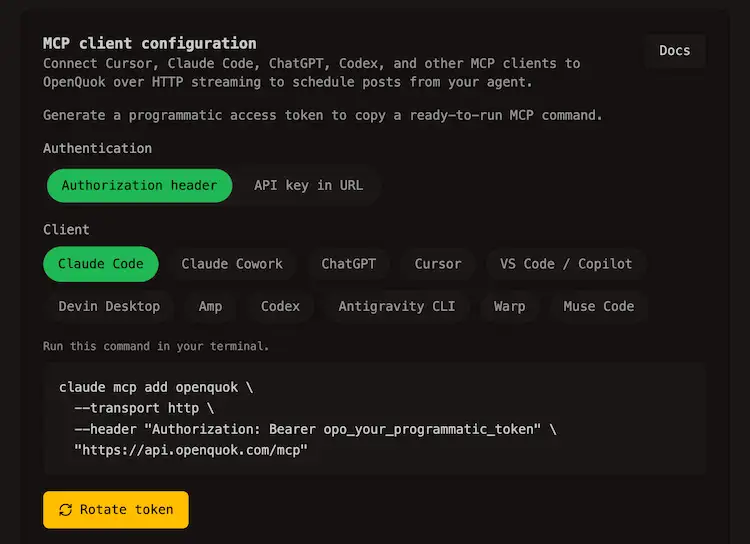 MCP Client Configuration in Developer Settings