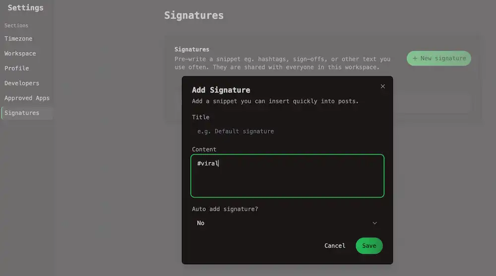 Add Signature from OpenQuok Signature Setting